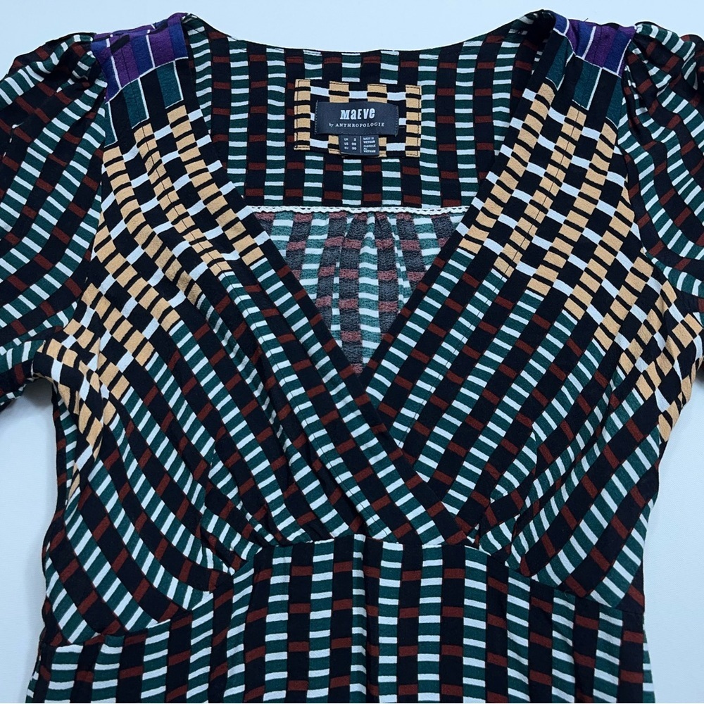 Anthropologie Maeve Long Sleeve A-Line Dress Womens Size 00 Zip Side Viscose - Picture 2 of 16